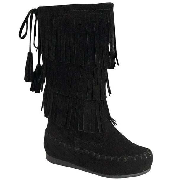 Latest Fashion Children's Girls Three Layer Fringe Moccasin Mid-Calf  Boot Shoes